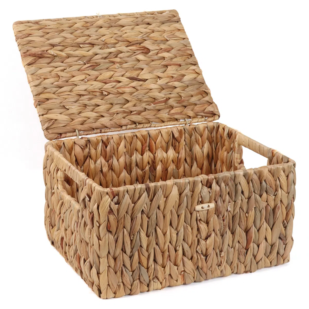 FEIALNDUO Cestas de Estante de Mimbre con Tapa, Cestas de Almacenamiento de Hierba de Mar Tipo Cesto Rectangular para Organizador de Escritorio del Hogar (Natural, Grande)