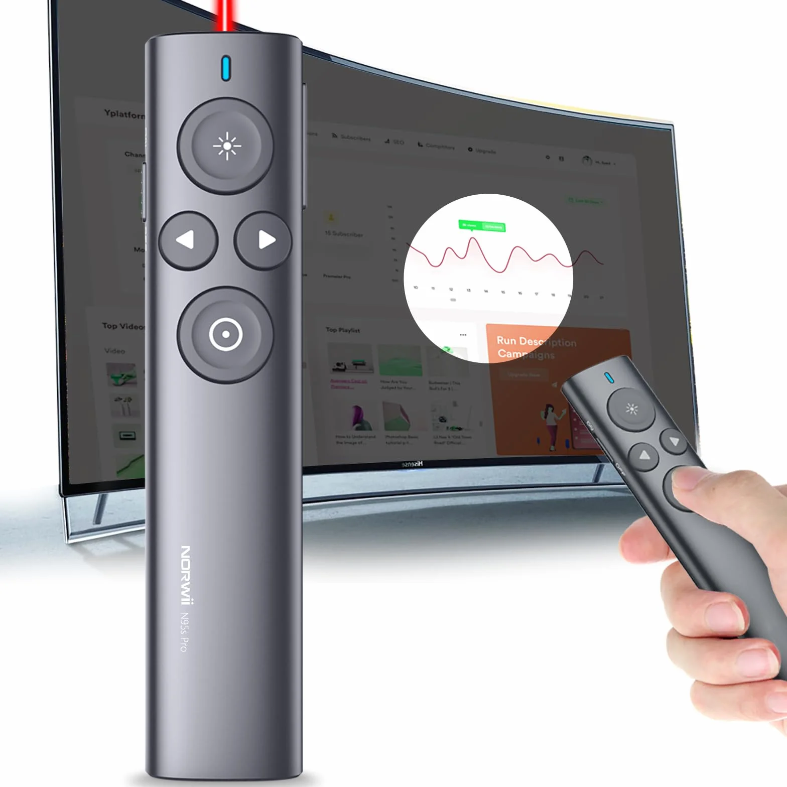 Norwii N95s Pro Destacar Presentador Recargable, Puntero Luz Digital/físico y Puntero de presentador Air Mouse, Soporte Resaltar Magnificar Temporizador LED LCD