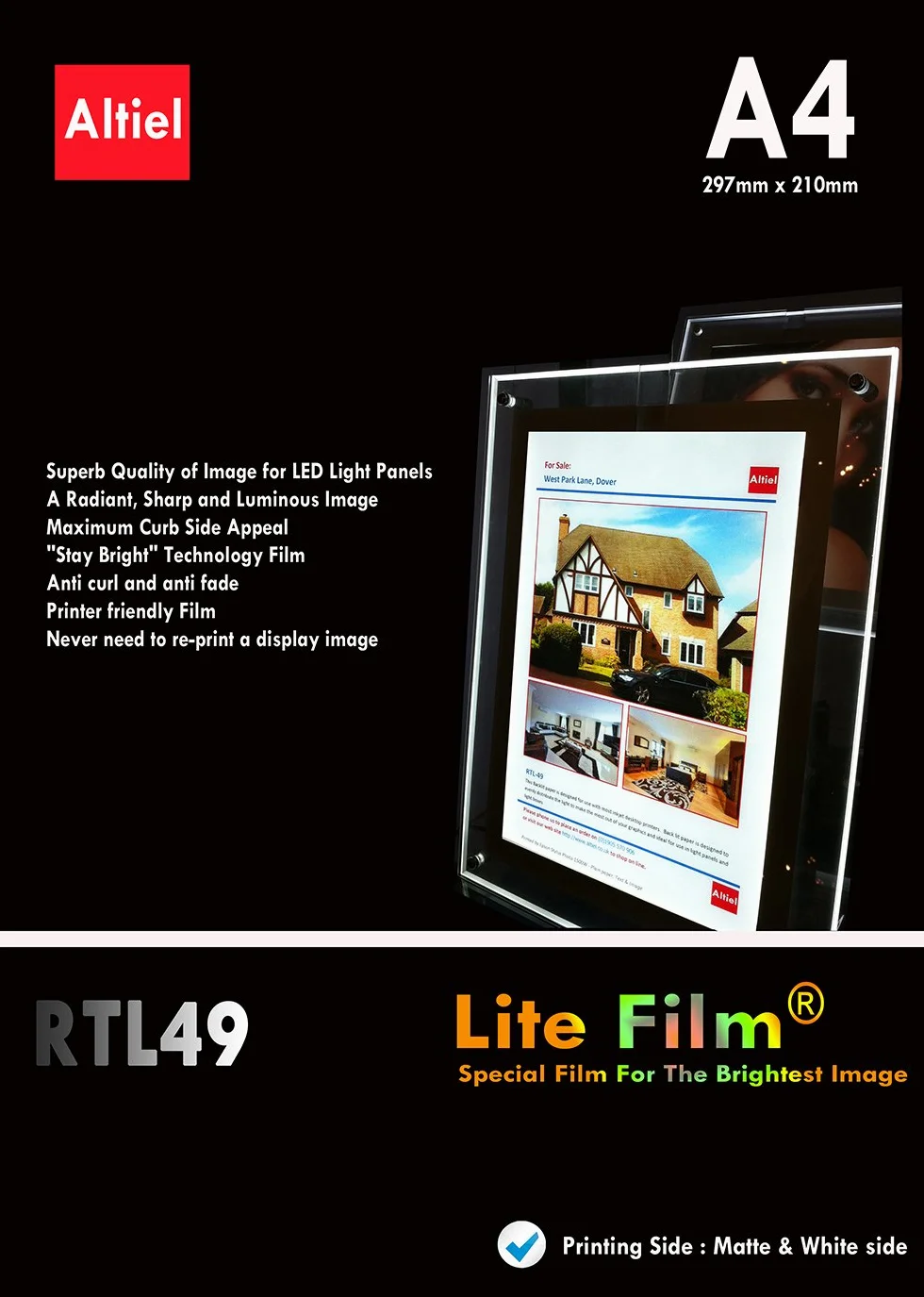 RTL49 - A4 x 100 hojas a para cualquier mjcls e impresoras Laser (copiadoras) - Papel/Lite retroiluminada para el bolsillo de luz LED/Luz LED Panel + / - £66,00 Lightbox IVA y entrega al día siguiente está disponible