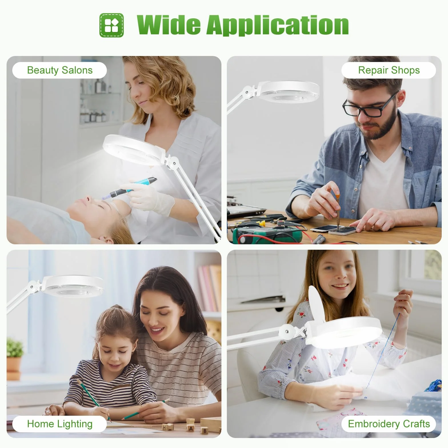 8 lupas con luz y soporte, lupa de pie, con perlas de 360° - 120 LED y brazo de luz de 360°, lupa de lectura de suelo con quinta rueda para trabajar, leer, coser
