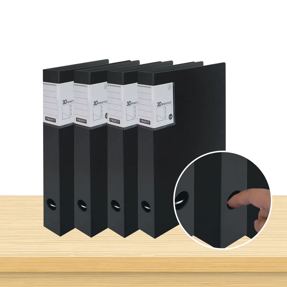 Archivador A4,4 Piezas Archivador 3 Anillas,Ring Binder,Negro | Archivadores,Lomo 35 mm,3D-Ring Binder A4