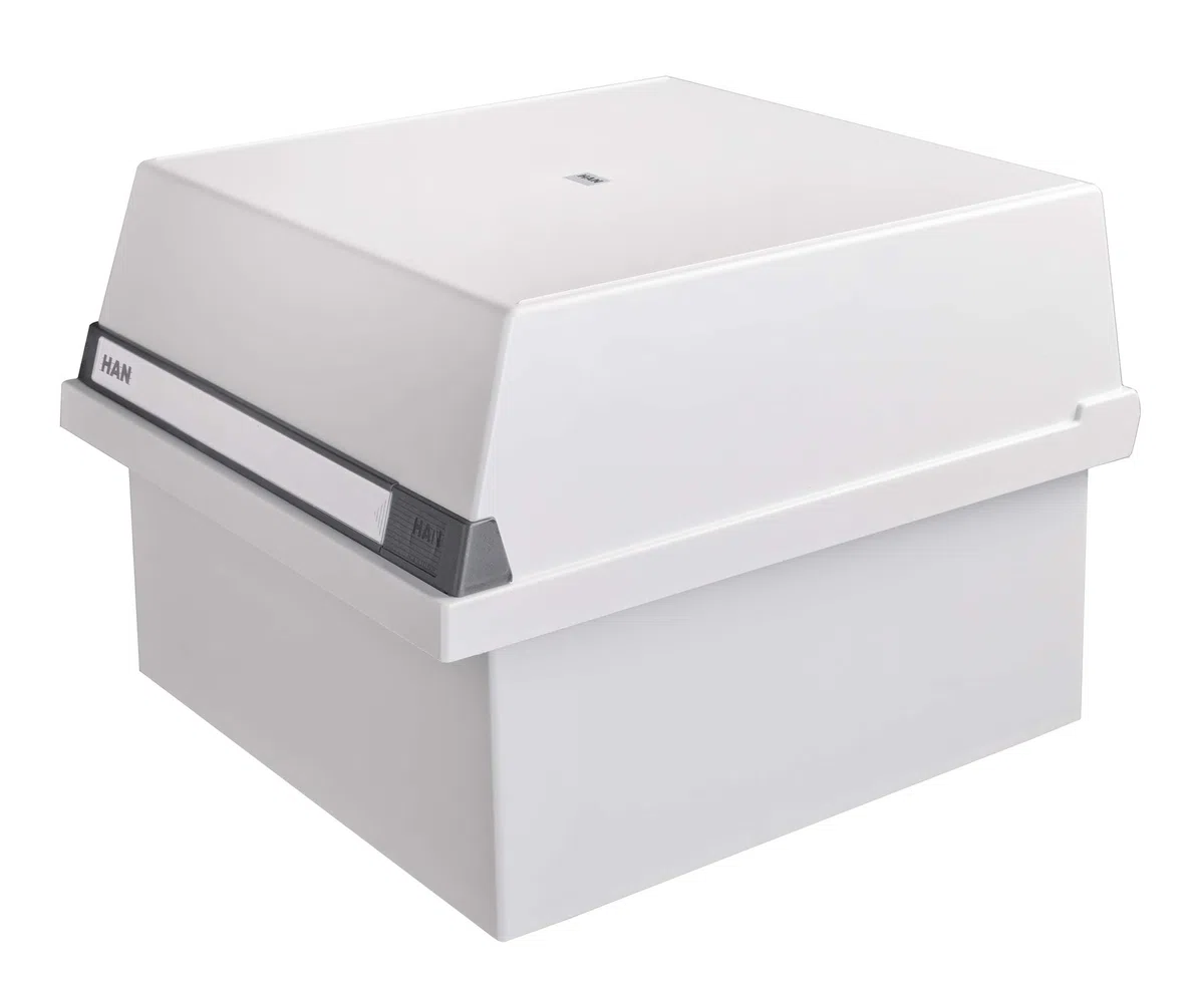 Han 954-11 - Caja para archivar fichas (capacidad para 1300 fichas DIN A4 horizontales, 320 x 250 x 360 mm), color gris