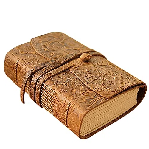 Cuadernos, Cuaderno de Cuero Grueso, Cuaderno bocetos Papel en Blanco 400P, Banda Hecho a Mano