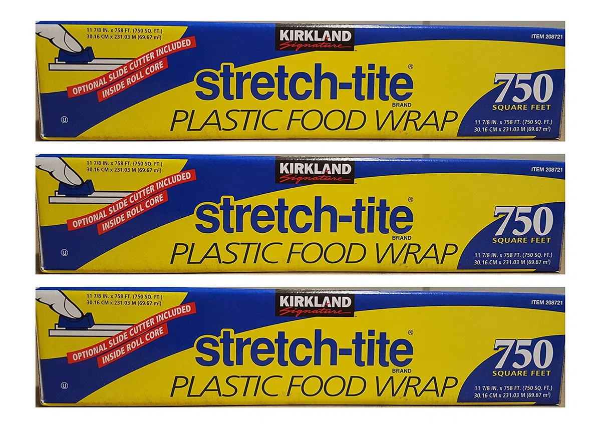 KIRKLAND SIGNATURE Stretch Tite - Envoltura de plástico para alimentos uZzDke, 3 paquetes (750 pies cuadrados)