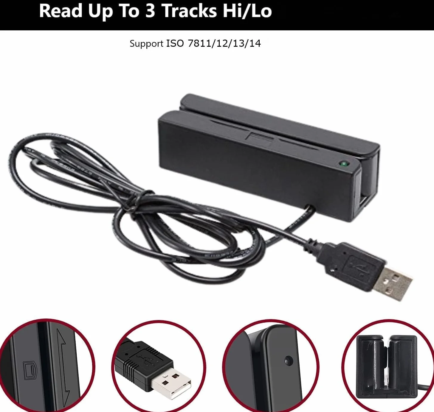 Lector de Tarjetas Magnéticas MSR100 USB Mini 3 Pistas Hi-Co