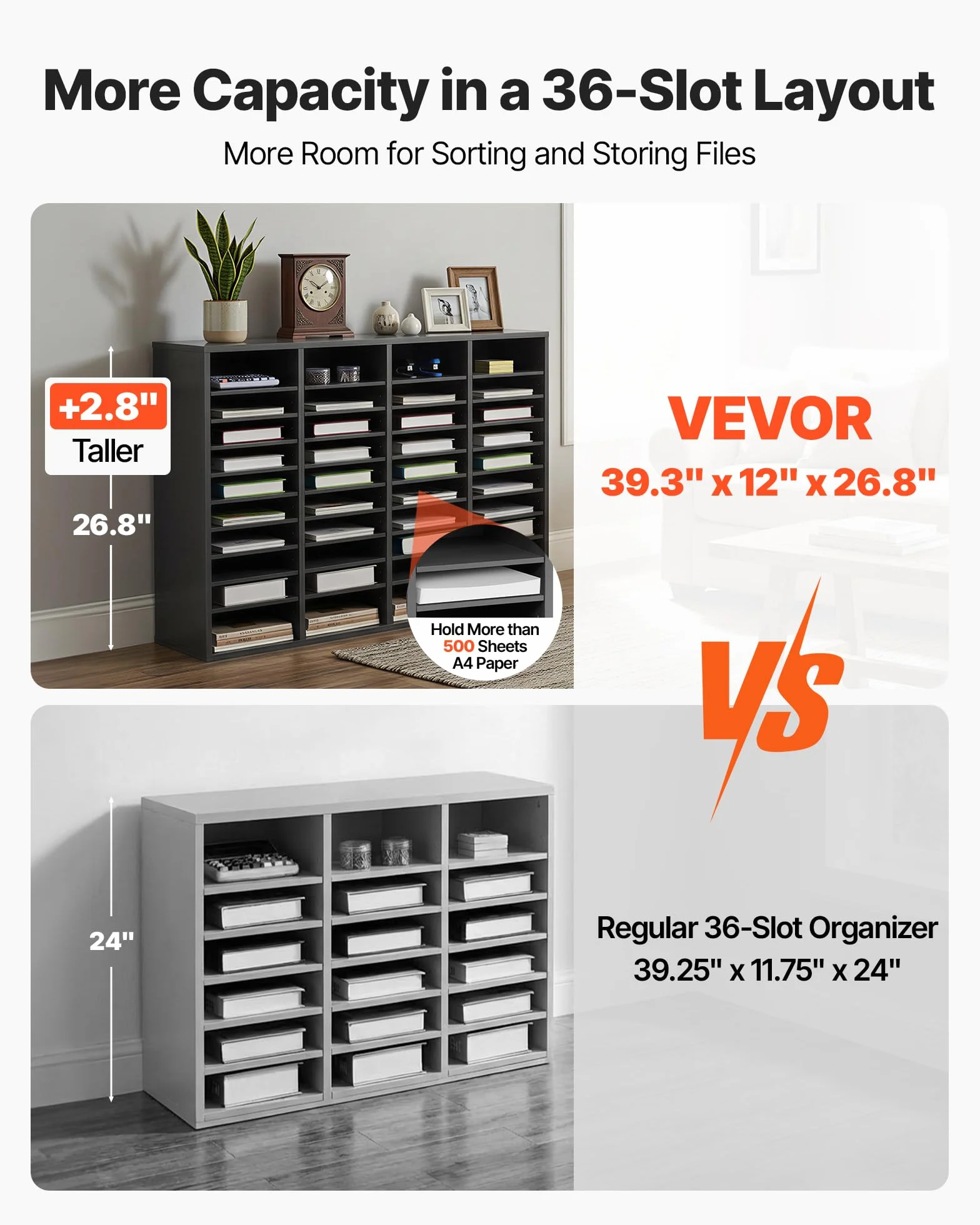 VEVOR Organizador de Literatura 997x305x680 mm 36 Compartimentos Estantes Ajustables Gris