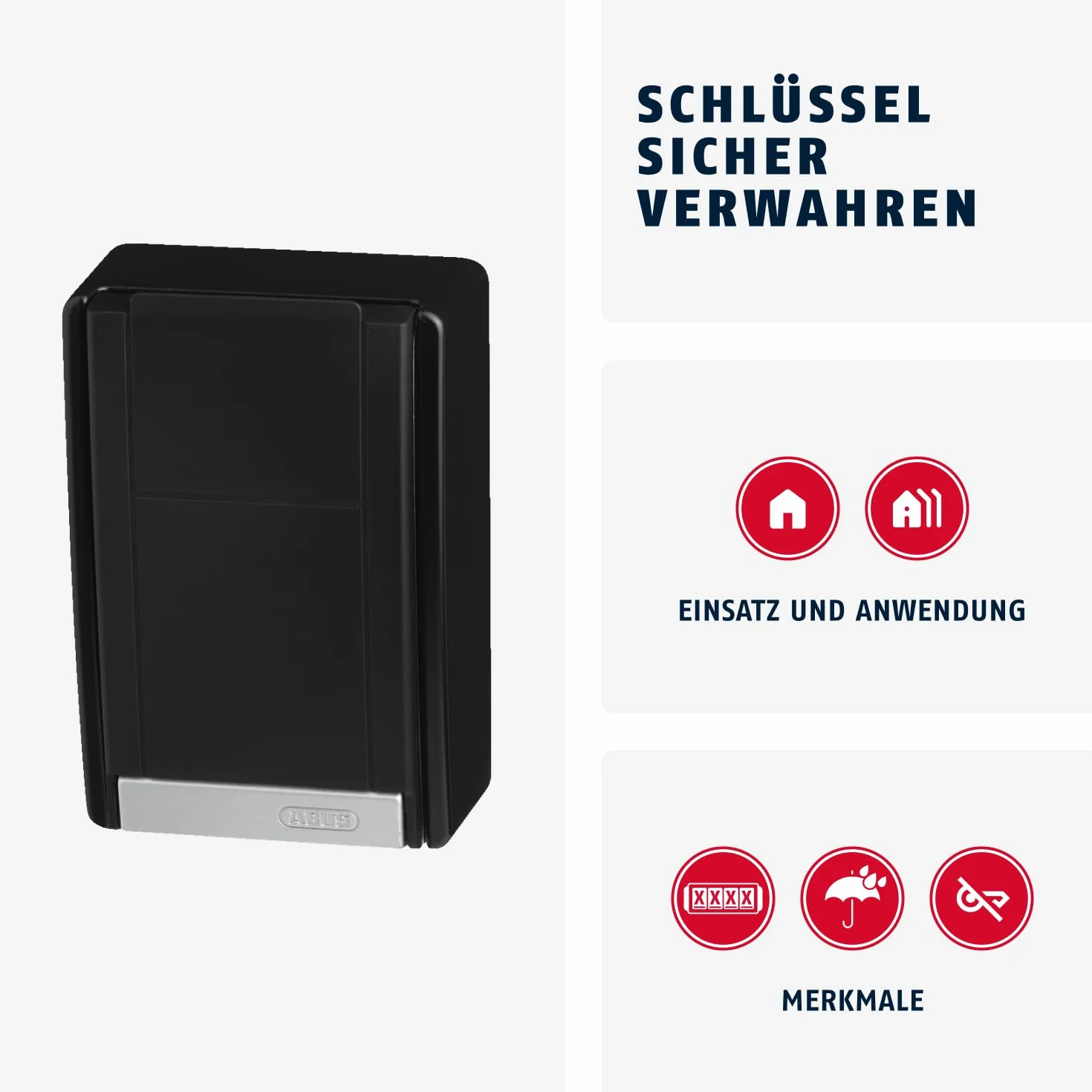 ABUS KeyGarage™ 767 caja portallaves con código numérico para montaje en pared negro plateado