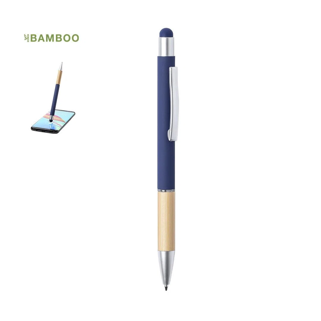 regalo grabado 300 Bolígrafos Personalizados 2 en 1 Metal Bambú Láser | Grabado hasta 2 líneas, puntero táctil, tinta jumbo azul, funda antelina opcional, uso: publicidad empresarial