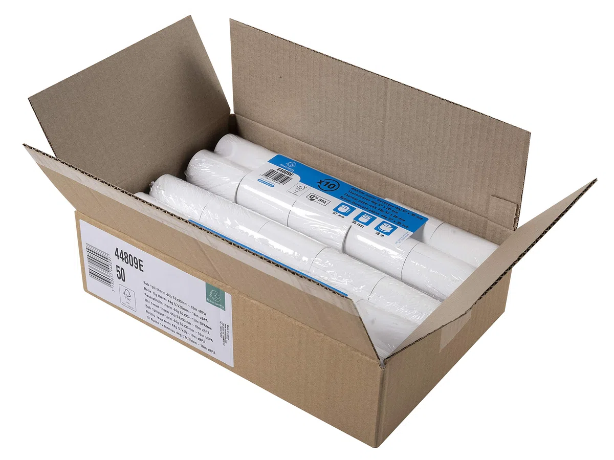 Exacompta 44809E - Caja de 50 bobinas económicas para tarjeta bancaria (57 x 35 mm, papel térmico 44 g/m2, sin BPA, color blanco