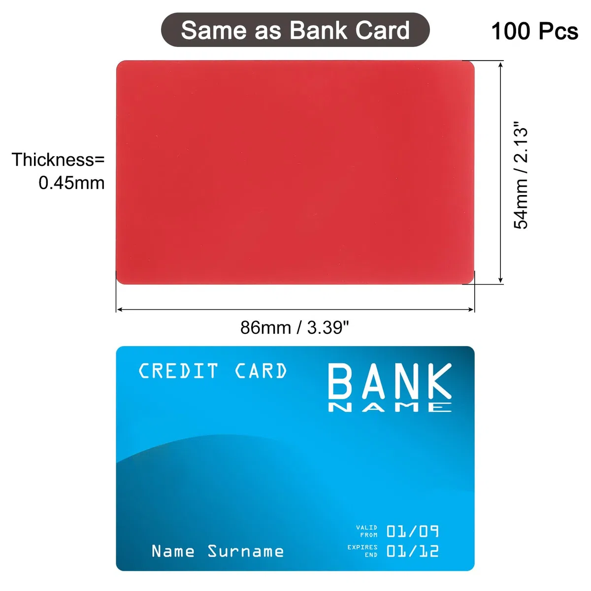 QUARKZMAN 100 Tarjetas de Visita en Blanco de Metal, 86 x 54 x 0.45mm, Hoja de Aluminio Anodizado para Grabado, Tarjetas DIY, Rojo
