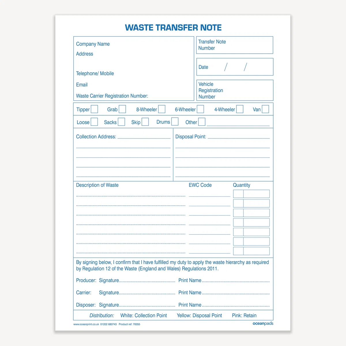 Ocean Pads 70055 - Cuaderno de papel autocopiativo de 3 partes (A5, 50 unidades)