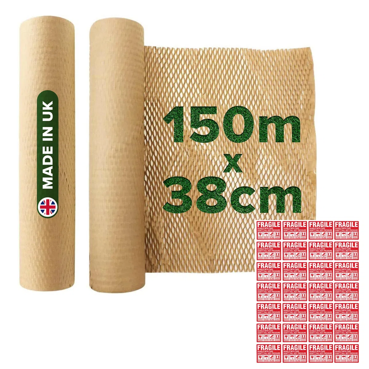 Rollo de embalaje de papel grueso sostenible de panal de abeja de 38 cm x 150 m, respetuoso con el medio ambiente, acolchado de burbujas para quebraduras, embalaje, frágil, envío, mudanza, regalo