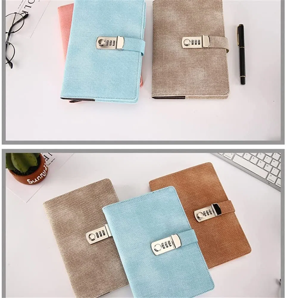 ACiyD Contraseña Cuaderno Papel Bloqueable Libro portátil PU Cuero Diario Cerradura Diario del Viajero Plan semanal Papelería Escolar Regalos (Color : Style B) (Color : Style C) (Style D)