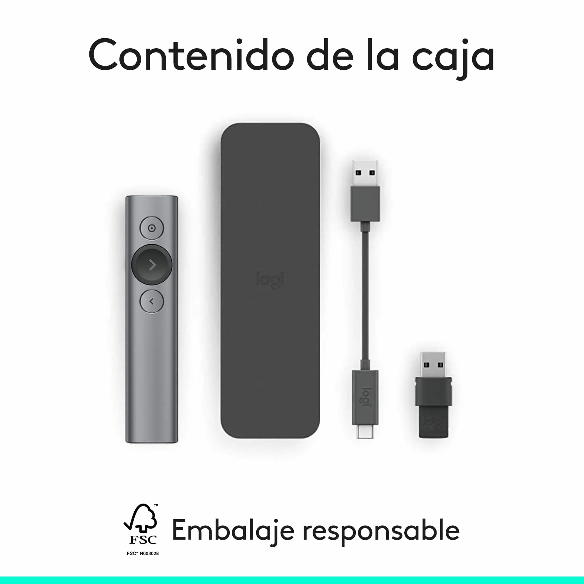 Logitech Spotlight Presentador Inalámbrico, 2.4 GHz y Bluetooth, Receptor USB, Puntero Láser Digital, Distancia de 30 Metros, Cronometro, PC/Mac/Android/iOS, Negro/Blanco