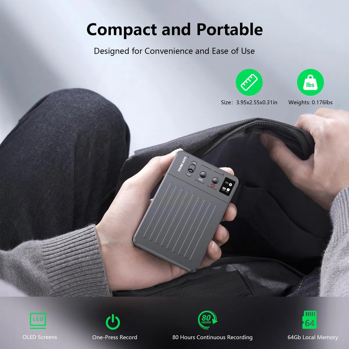Grabadora de voz IA, grabadora de voz sin cargo por transcribir y resumir, potenciada por ChatGPT, control de aplicación, compatible con 107 idiomas, memoria de 64 GB, grabadora de voz digital para