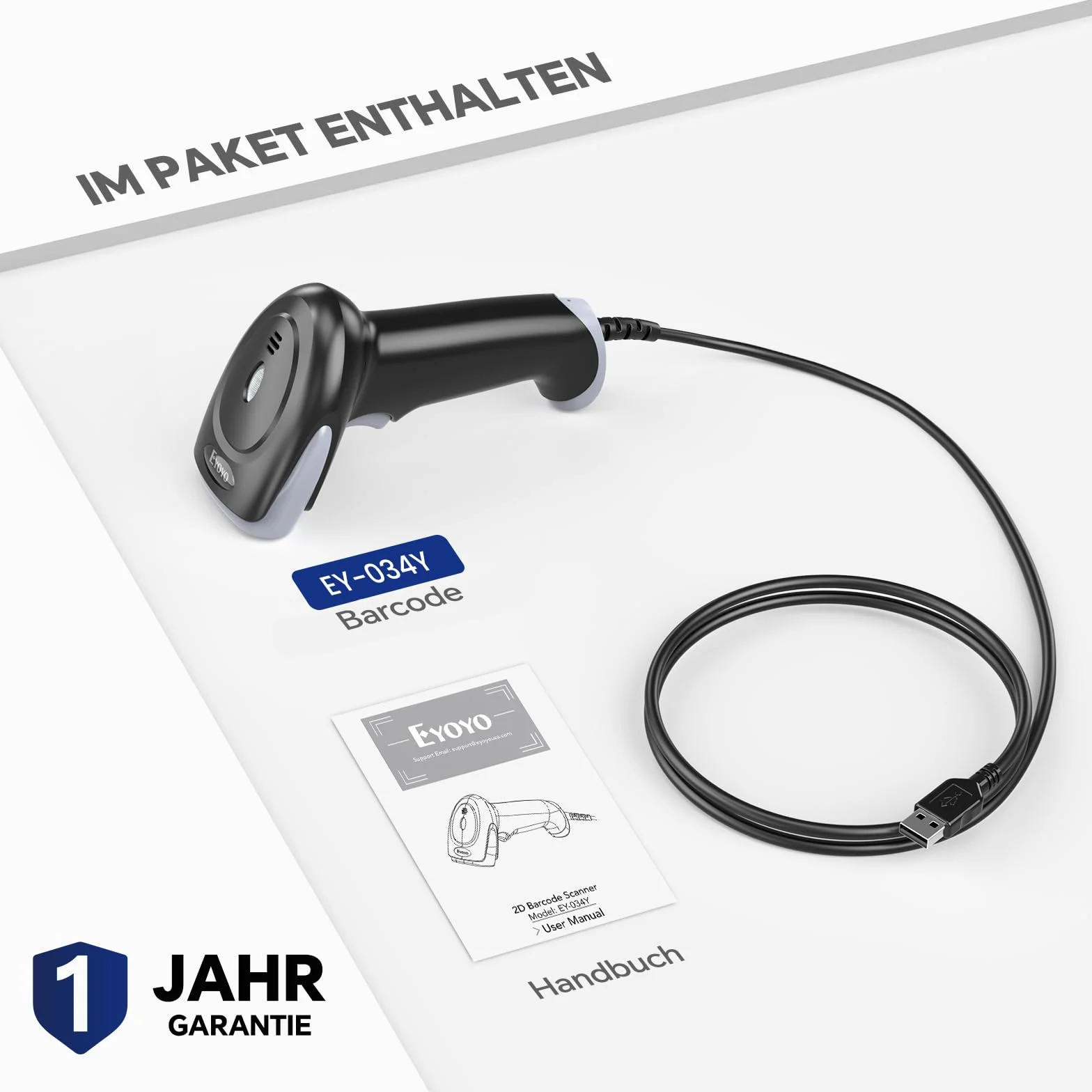 Eyoyo 2D Barcode Scanner, Lector de Códigos de Barras QR con Exploración de Pantalla, Escáner Cableado USB