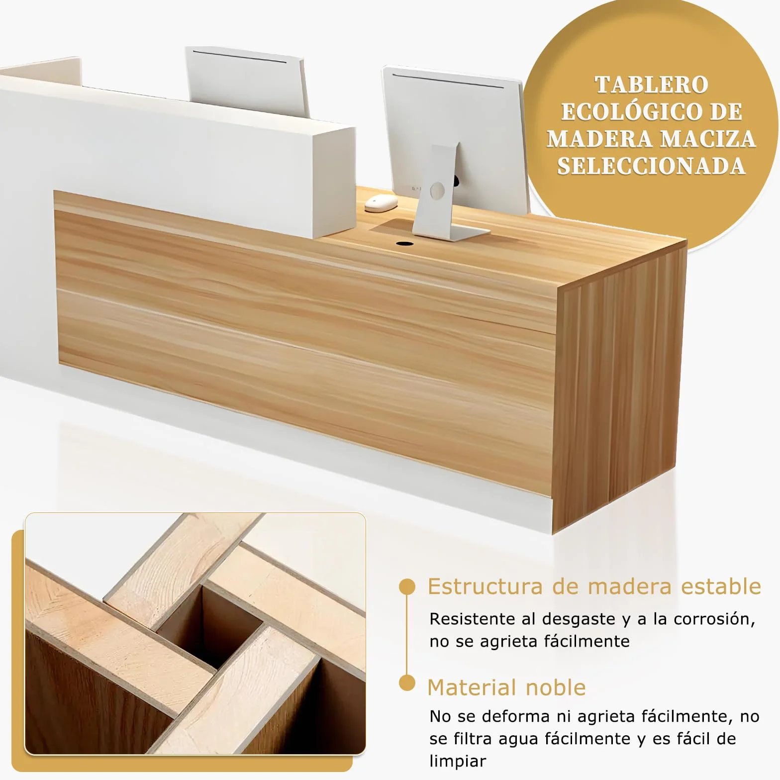 Mostrador Recepción Grande de 100 a 180 cm, con Cajón y Estantes Abiertos Mostradores Recepcion, Mueble para Oficina, Salón, Tienda o Vestíbulo Blanco+Gris/Derecha 180x100x60cm