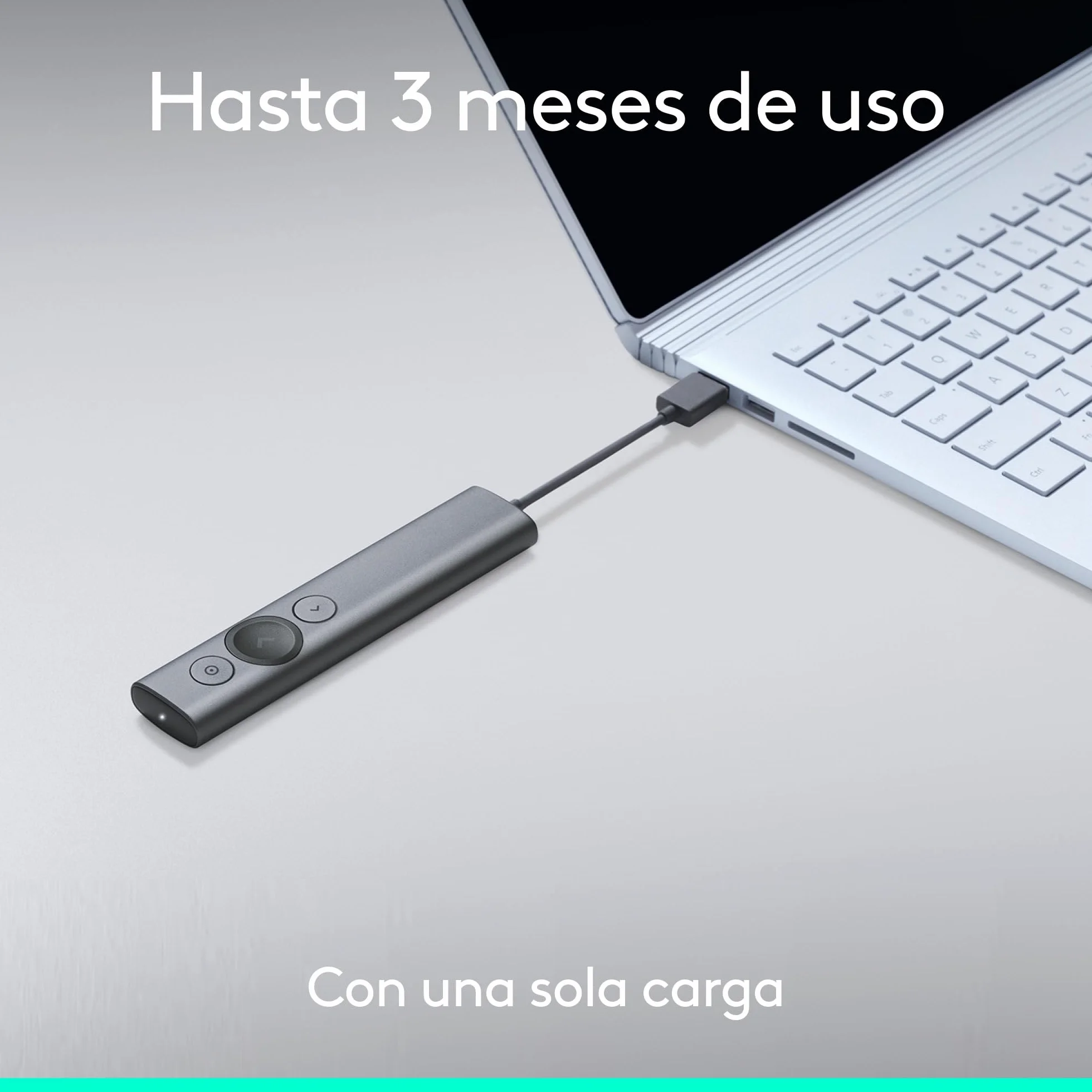 Logitech Spotlight Presentador Inalámbrico, 2.4 GHz y Bluetooth, Receptor USB, Puntero Láser Digital, Distancia de 30 Metros, Cronometro, PC/Mac/Android/iOS, Negro/Blanco