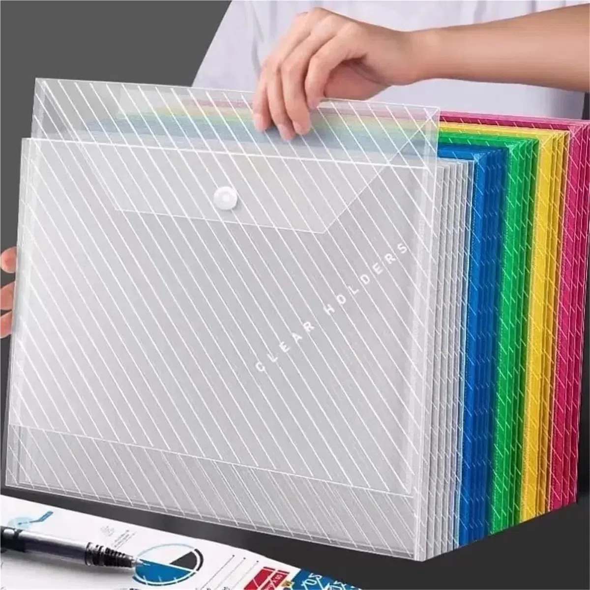 Carpetas de archivos plástico tamaño A4 30 piezas para Documentos | Con sujetadores Sobres transparentes for documentos de oficina escolar(Mixed)