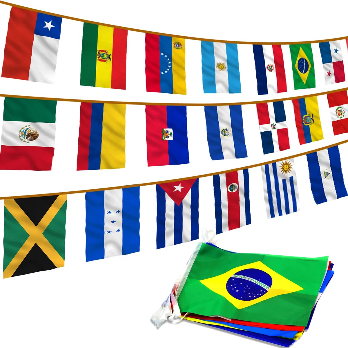 Anley Bandera de Cuerda de América Latina de 20 países, Banderas Surtidas para Eventos Internacionales, Decoración de Fiestas, Barras Deportivas de 30 pies