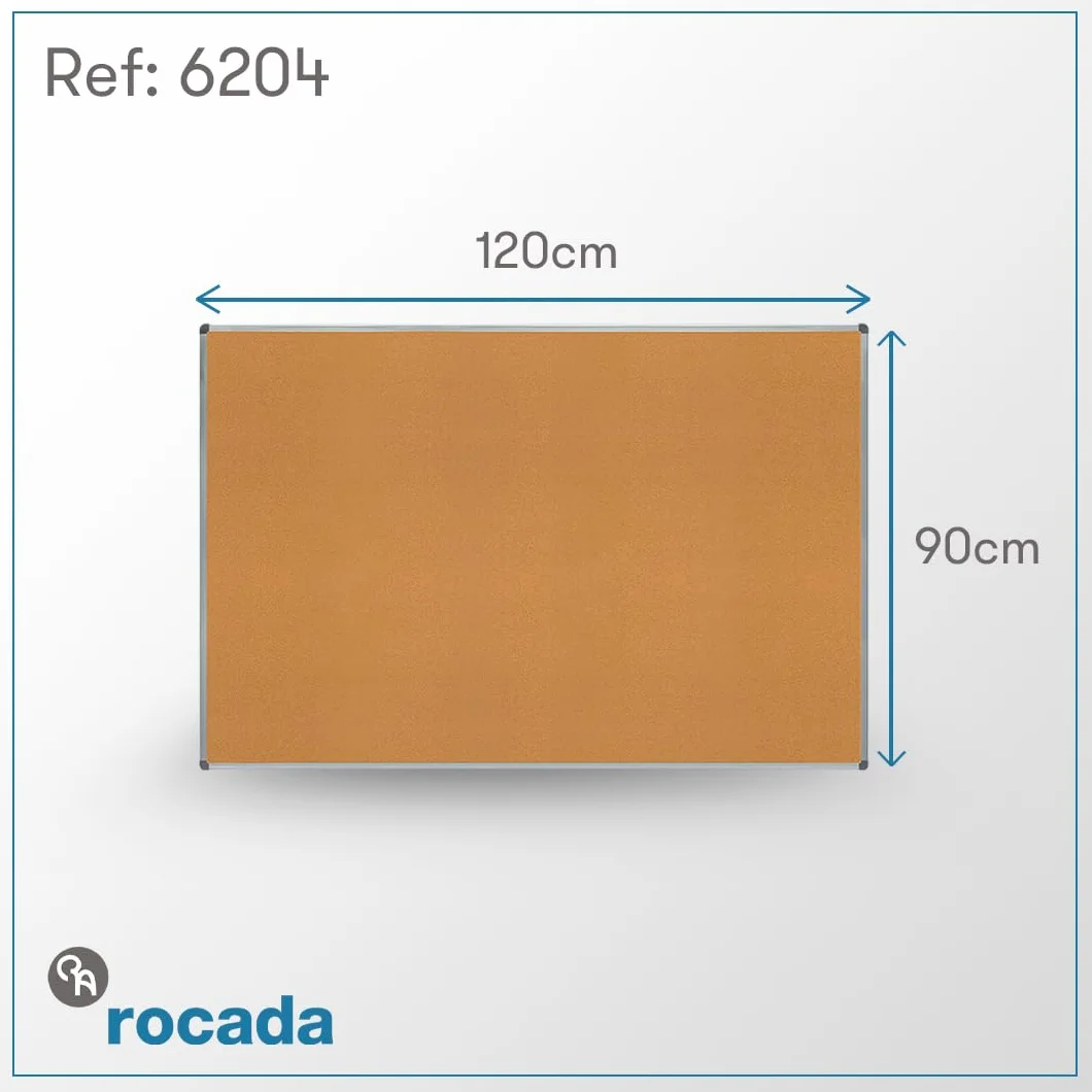 Rocada | Tablero de Corcho 120 x 90 cm - Marco de Aluminio - Tablón de Anuncios para Oficina, Aula y Pared - Corcho Natural Resistente