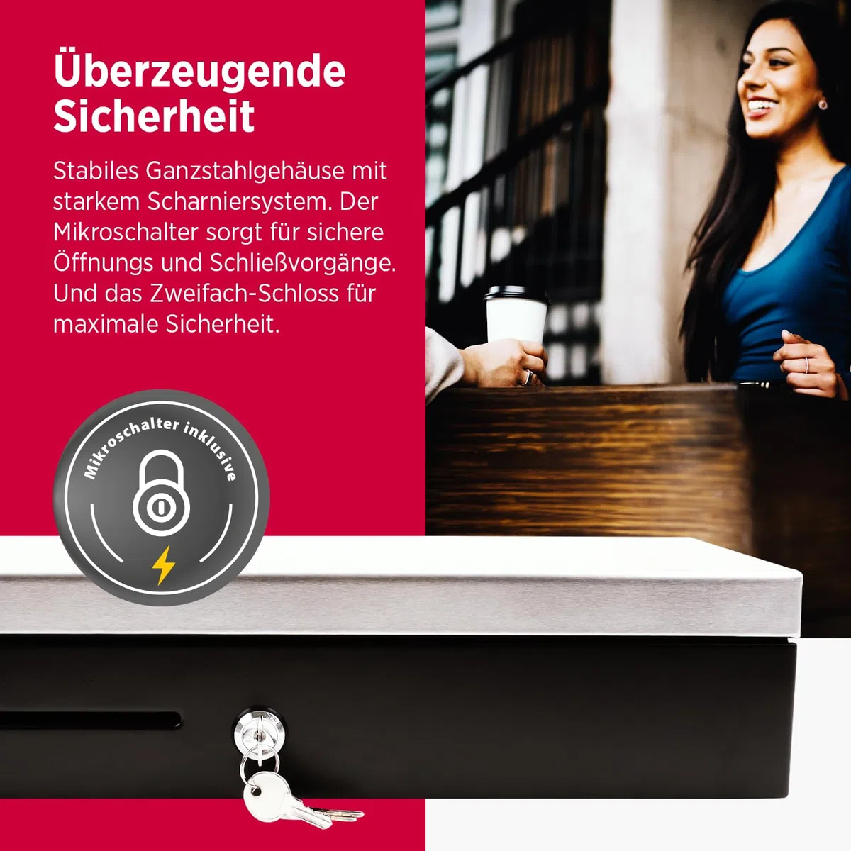 Olympia HS 170S Cajón para dinero con cerradura con ranura, compatible con RJ12, 8 compartimentos para monedas y 6 billetes, material de oficina, caja metálica para comercio y gastronomía, 46 x 17 x