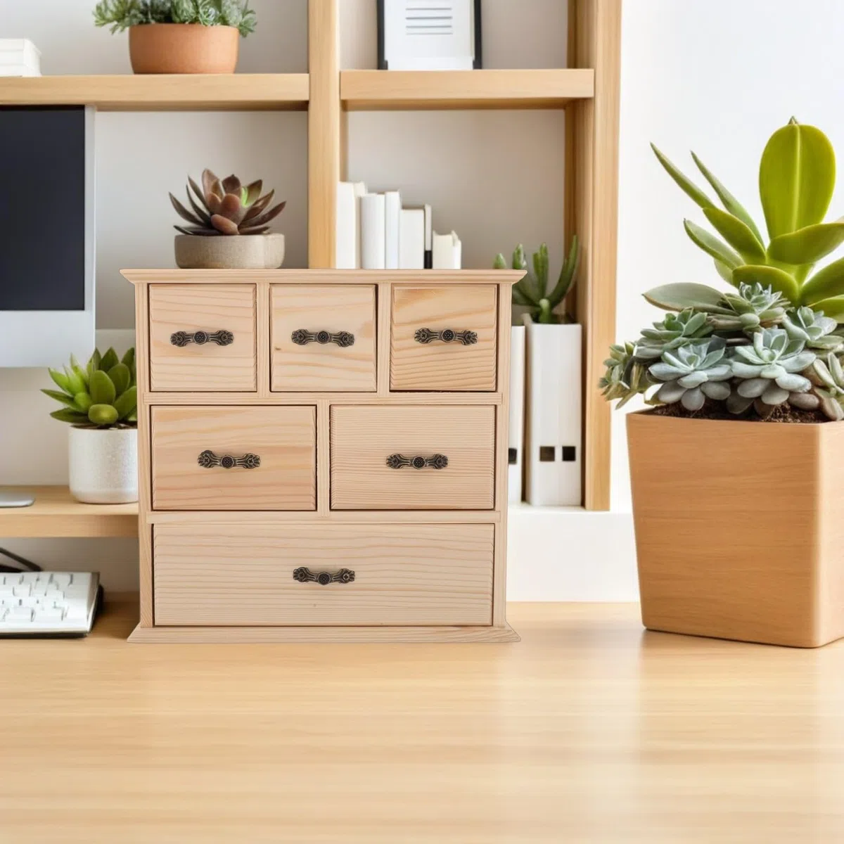 Cabilock Organizador de Escritorio de Madera Natural con Compacto y Versátil para Papelería Accesorios y Almacenamiento de Oficina el Escritorio
