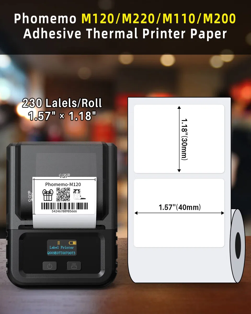 Phomemo Etiquetas Autoadhesiva Multifuncional Para Código De Barras Compatible Con M220 M250 M221 M120 M150 M108 M110 M421, Nombre, Precio, Dirección, etc. 40x30mm, 230 Etiquetas/Rollo, 3 Rollos
