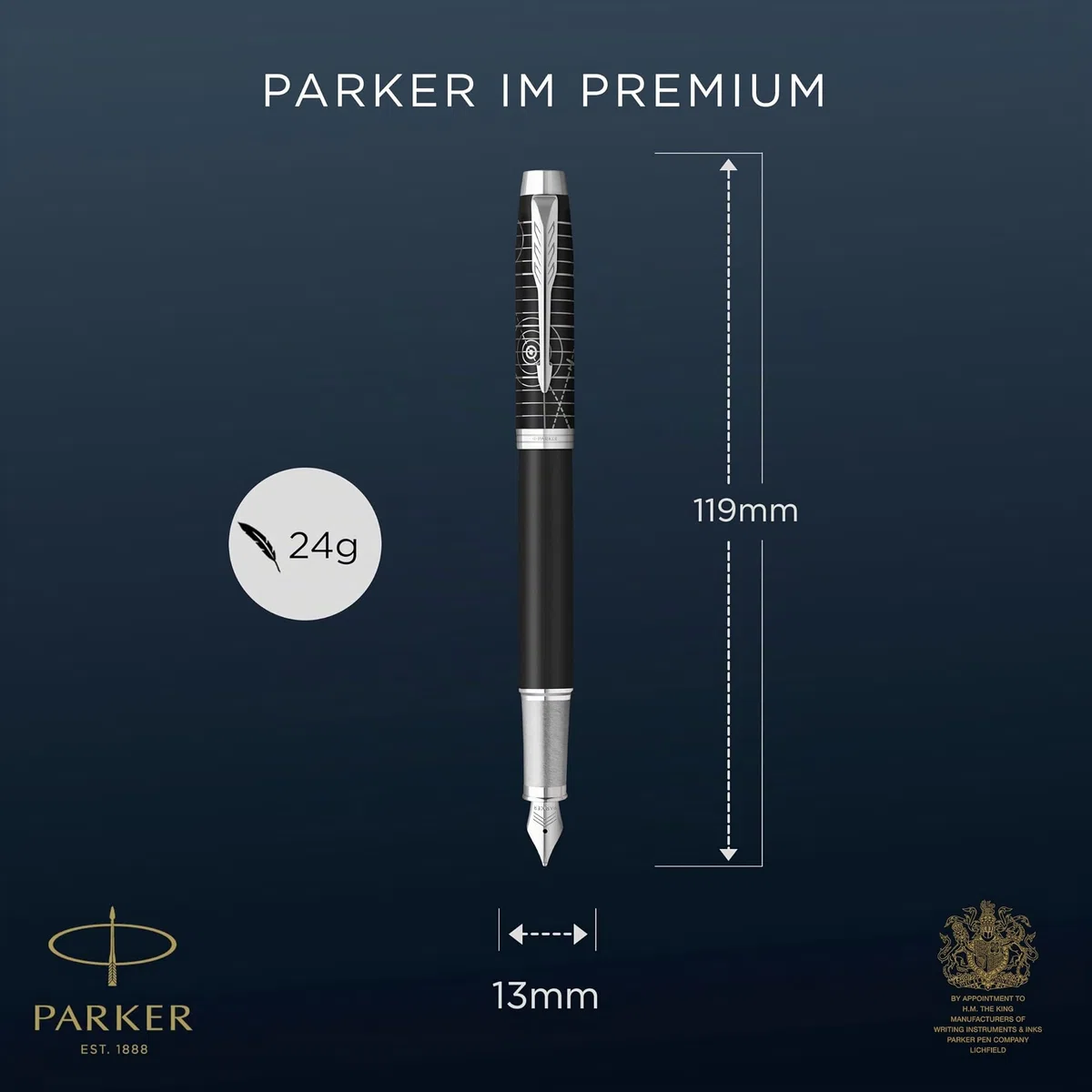 Parker IM Premium Pluma estilográfica | Colección Legacy of Flight | Acabado cromado | Plumín fino | Tinta azul | Caja de regalo