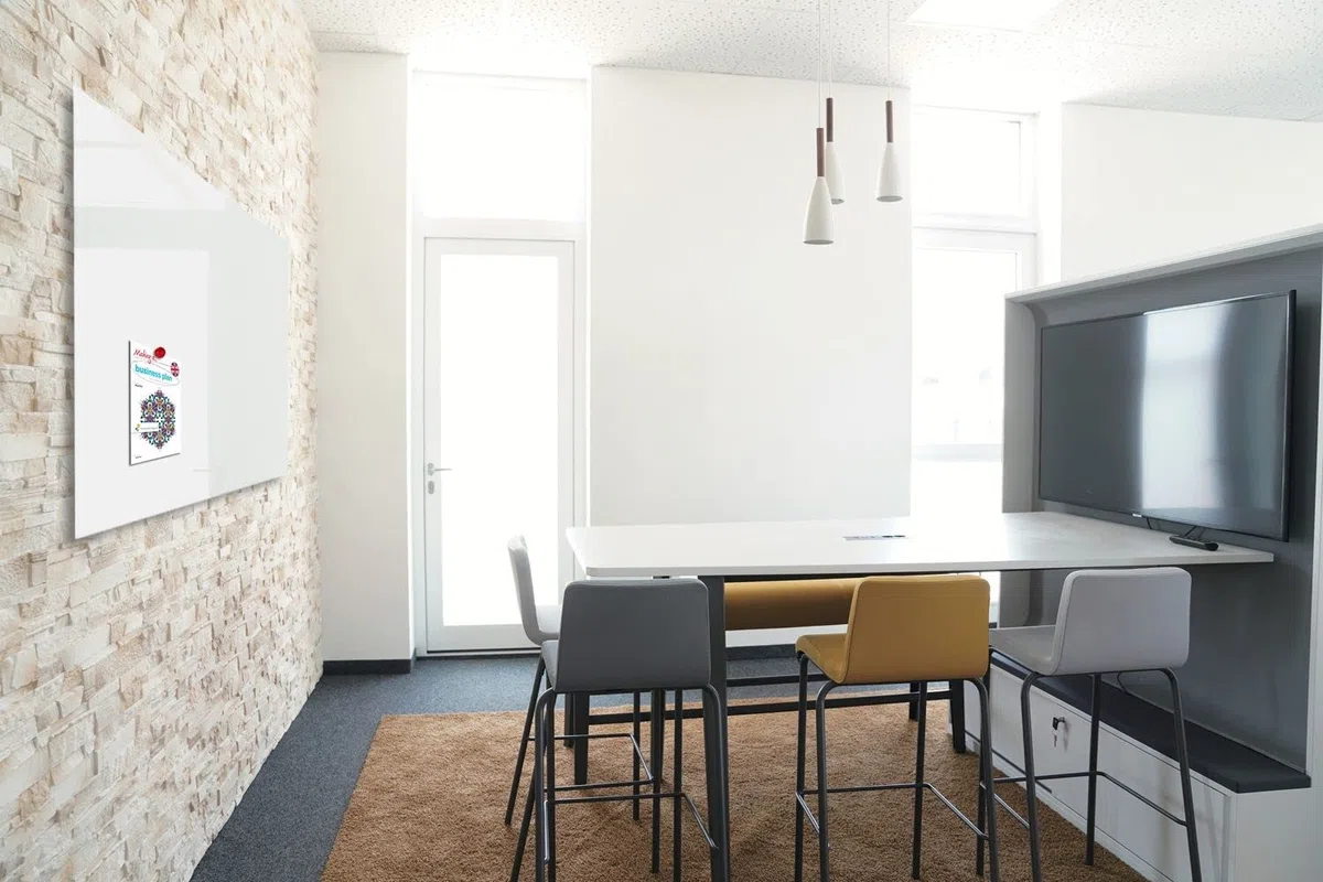 IVOL Design Glasboard Premium 100 x 150 cm Blanco, Pizarra blanca magnética y pizarra de cristal, pared magnética con montaje, pizarra magnética de cristal sin marco grande y pared magnética grande