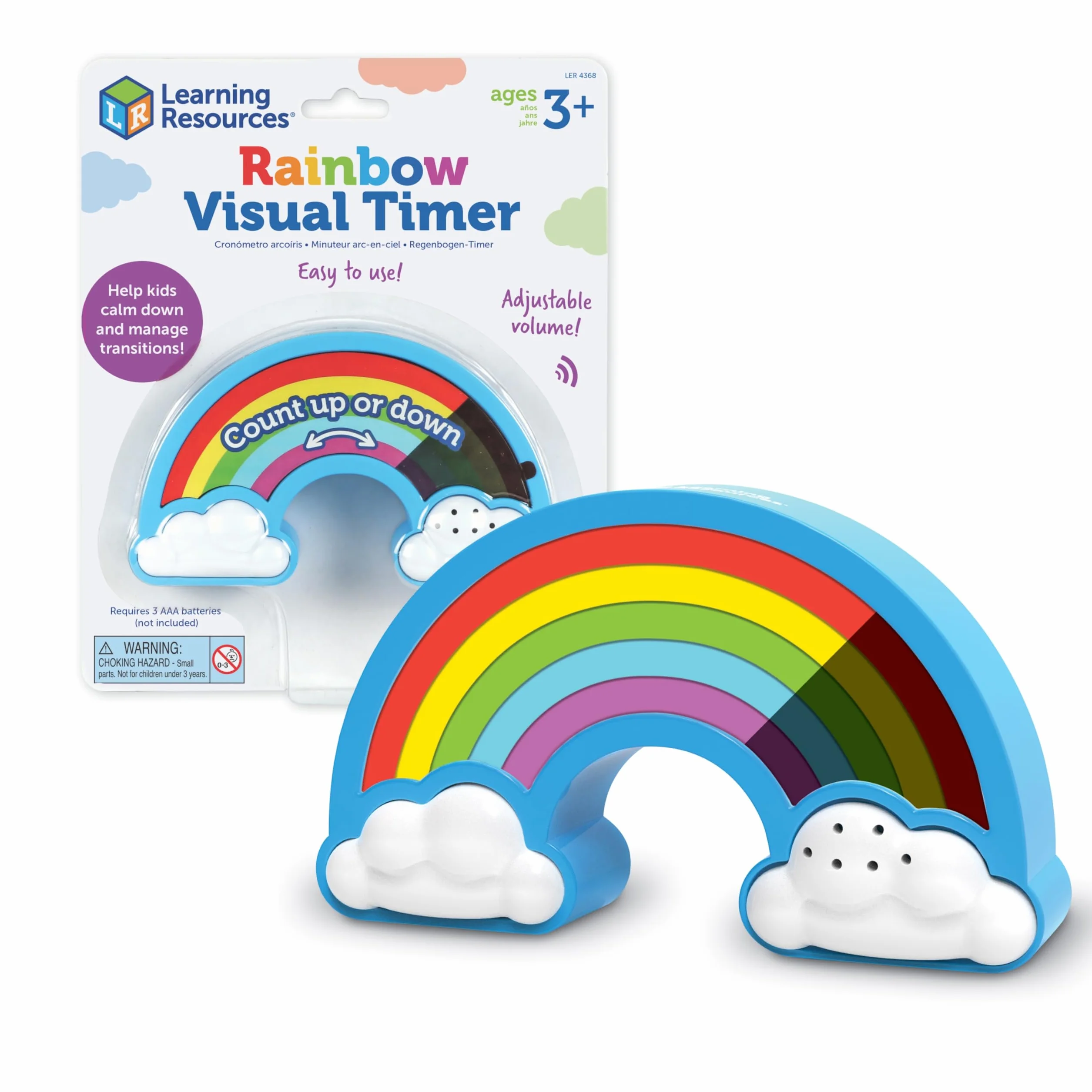 Learning Resources Temporizador Visual de Arcoíris para Niños, Herramienta Sensorial para Rutinas, Transiciones y Gestión del Tiempo, Luz Nocturna, 5 Duraciones, 3+ Años, Sin Pantallas