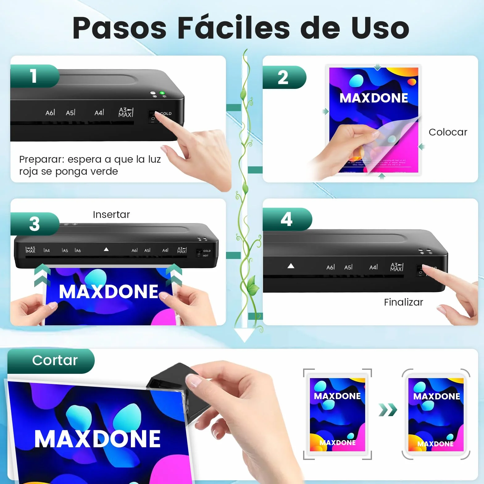 Plastificadora A3 Máquina de Laminadora 5 en 1 Frío y Caliente con Guillotina A3 A4 A5 A6 Redondeador de Esquina
