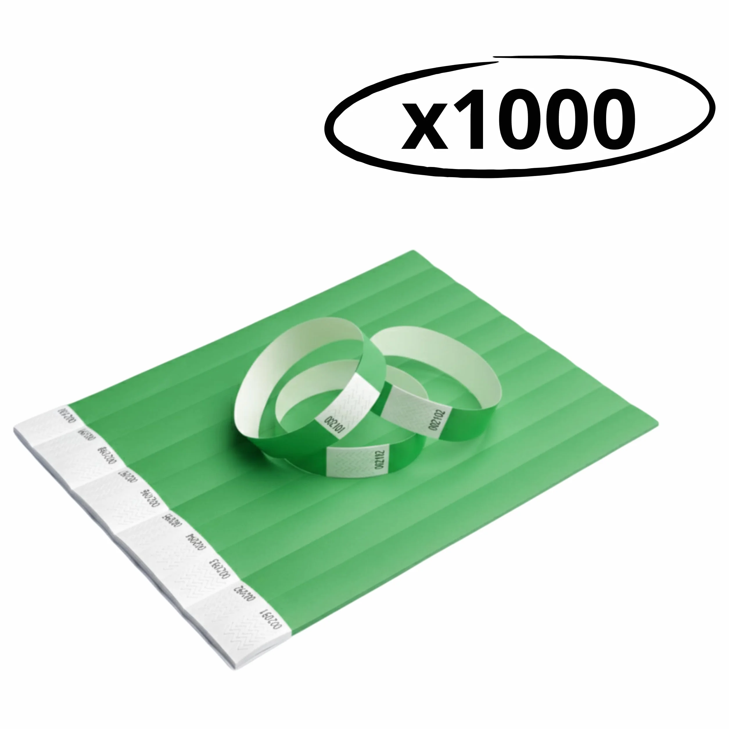Pulseras de Papel Tyvek® Lisas para Control de Acceso y Eventos, Resistentes al Agua, Numeradas, 1000 Verde