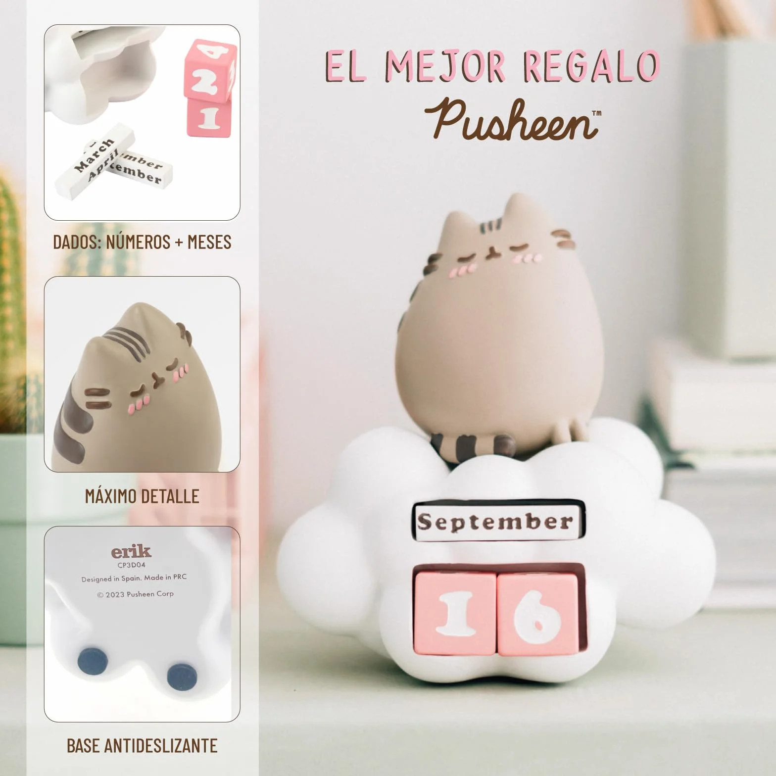 Calendario Perpetuo Pusheen 3D - Figura gato Kawaii para Decoracion Habitacion niña - Calendario sobremesa para niños │ Regalos Pusheen Cat Merchandising Oficial
