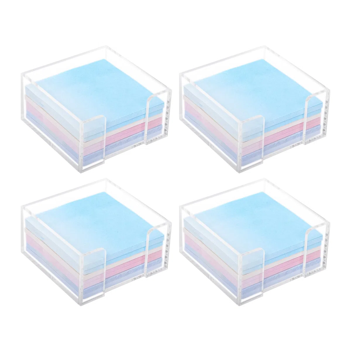 Klmnop 4 soportes acrílicos para notas, soporte transparente para bloc de notas para almacenar notas adhesivas de 3 x 3 pulgadas, dispensador de notas adhesivas de acrílico para organizador de