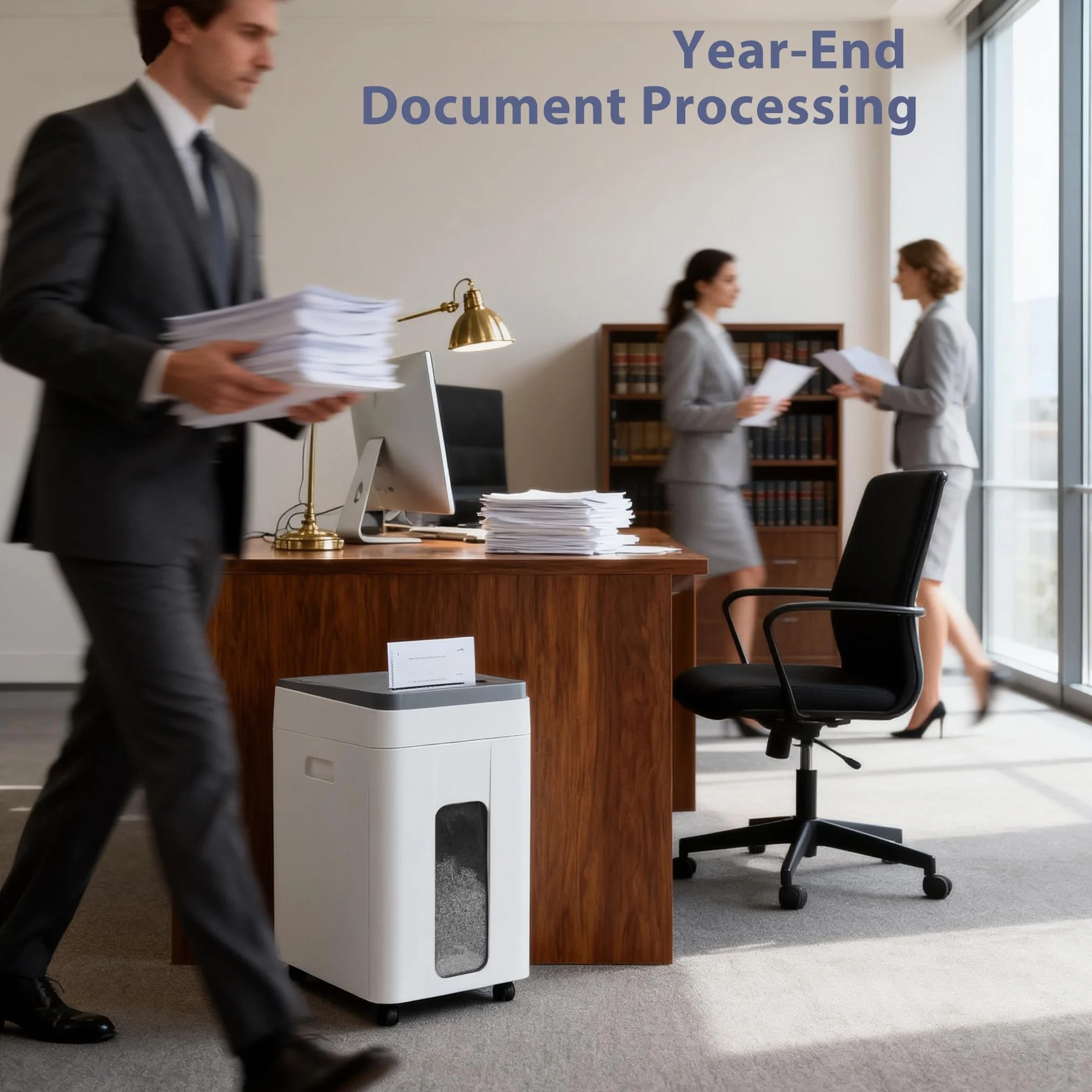 Trituradora de Documentos Automática Profesional: 400 Hojas Autoalimentación P5 Micro Corte Motor Silencioso Cubo Grande 50L con Ruedas Ideal para Oficina Comercial y Uso Doméstico
