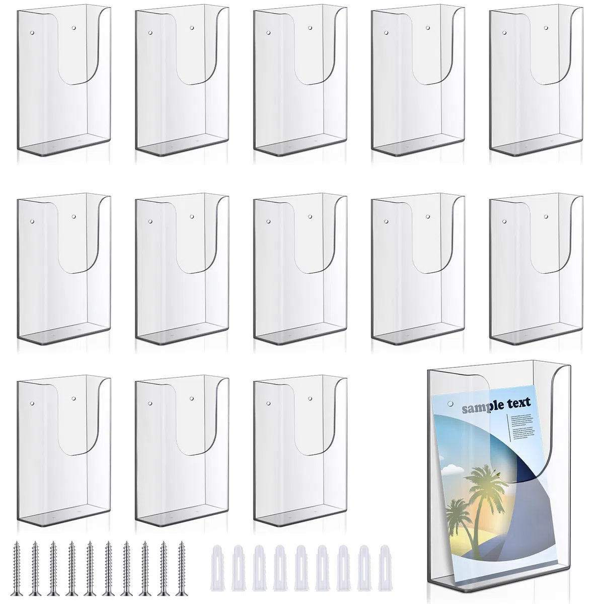 20 soportes acrílicos para folletos, soporte de pared de 4 x 6 pulgadas, soporte transparente para folletos, soporte para folletos, revistas, folletos con clavos para suministros de oficina en casa