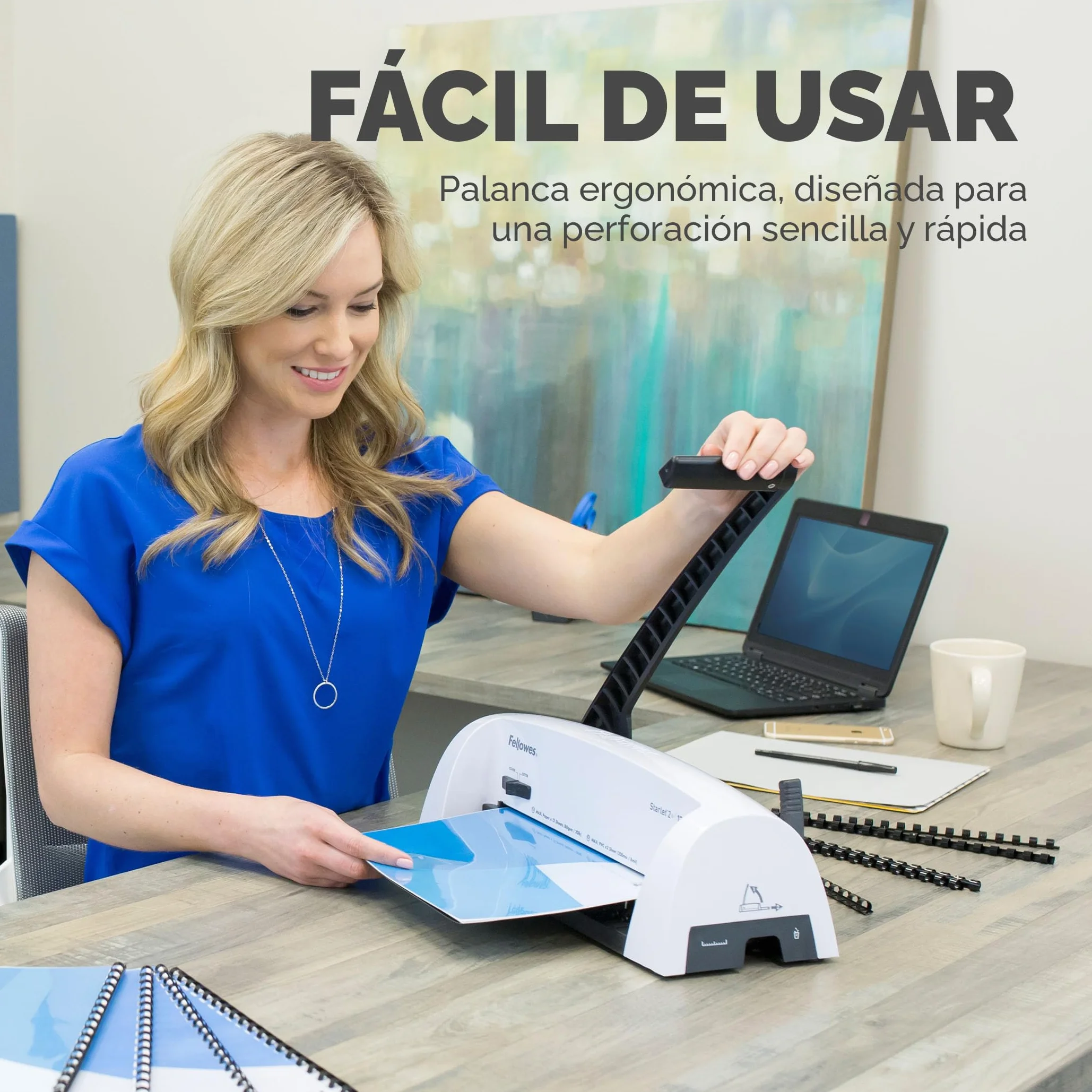 Fellowes Star+ Rilegatrice a dorsi plastici, Capacità di perforazione di 12 fogli per documenti A4, Rilegatrice manuale a pettine, Capacità di rilegatura di 120 fogli, Ideale per l'ufficio domestico