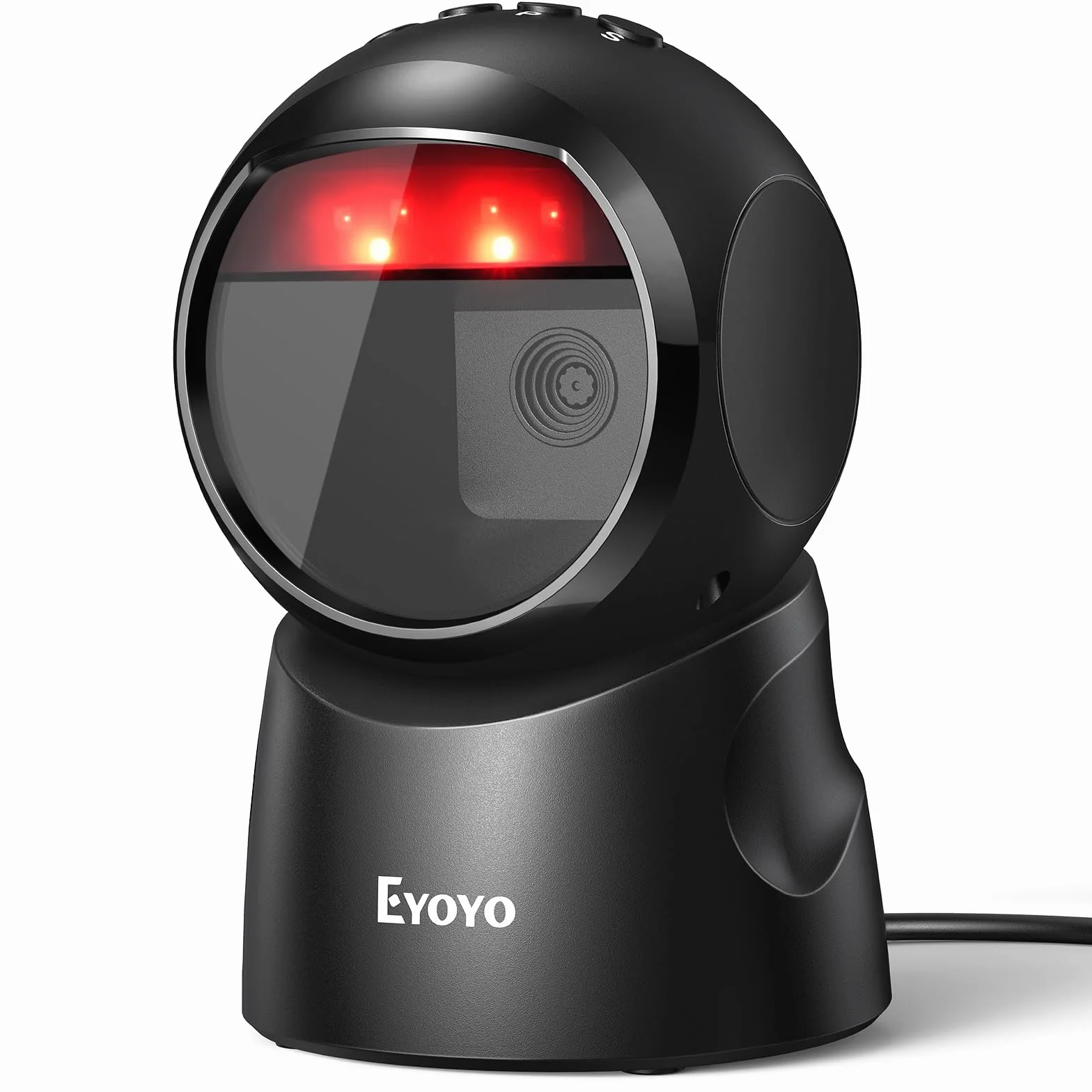 Escáner de códigos de barras de escritorio USB Eyoyo, lector de códigos de barras automático omnidireccional manos libres 2D QR, escaneo con cable para PC, punto de venta, biblioteca, librería, minori