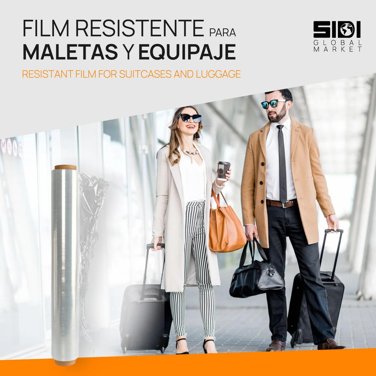 Film Blanco para Embalar, Film, Papel Film, Rollo de Plastico Protector Muebles, Cajas Mudanza, Plastico Cubretodo 50cm x 300m estirables - SIDI (6 unds, Blanco)