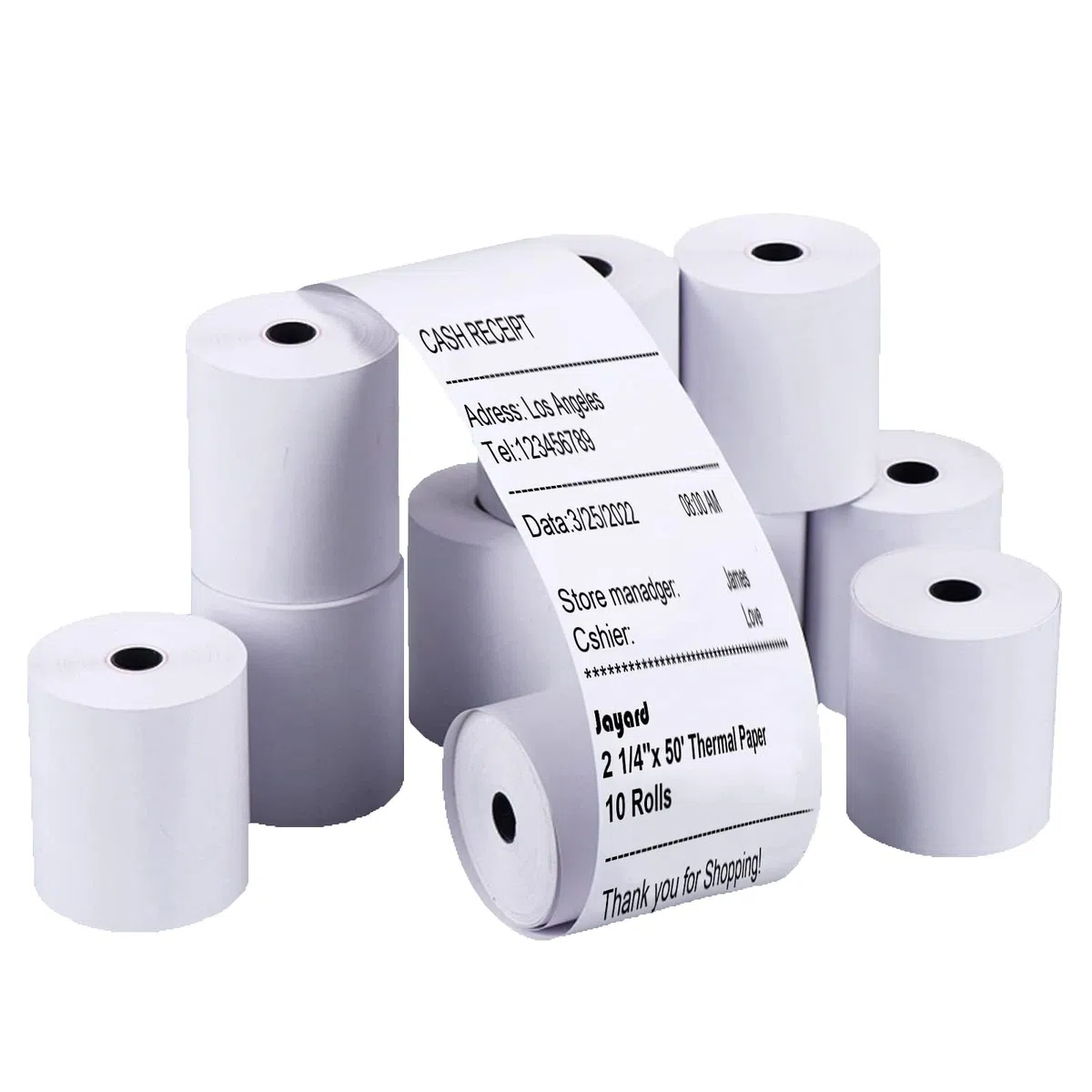 Jayard Jayard-TP - Rollos de papel térmico de 2-1/4 x 50 pies para tarjeta de crédito, rollos de caja registradora de 58 mm, papel de impresora térmica Pos de alta calidad (10 rollos)