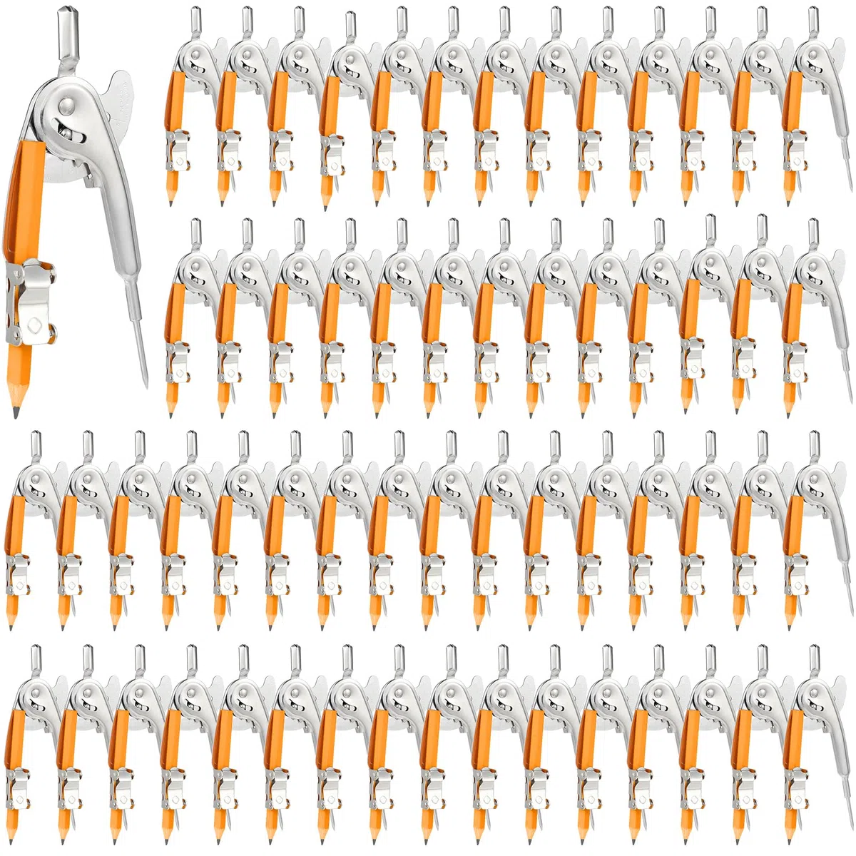 60 piezas de brújula para geometría de metal, herramienta de matemáticas, brújula de dibujo a granel, brújula geométrica plateada con lápiz para estudiantes, escuela, aula, oficina, carpintería,
