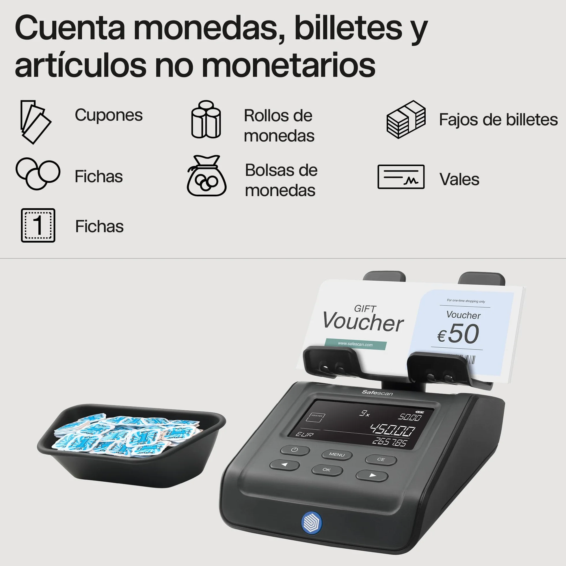 Safescan 6175 Máquina para contar dinero cuenta monedas billetes vales fichas reconocimiento automático rollos balanza dinero
