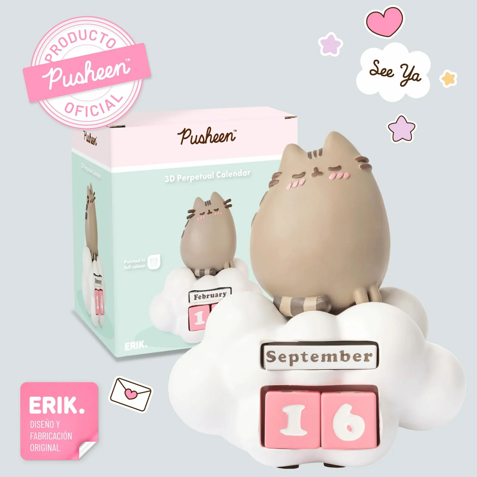Calendario Perpetuo Pusheen 3D - Figura gato Kawaii para Decoracion Habitacion niña - Calendario sobremesa para niños │ Regalos Pusheen Cat Merchandising Oficial