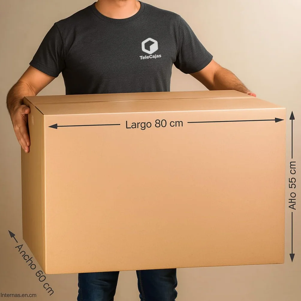 TELECAJAS | 2 Cajas 80x60x55 cm - Cajas Gigante de Cartón Mudanza Baul Grande - Medio Palet | Ideal para Envío y Guardar Objetos Voluminosos Anónimas, Doble Pared Reforzada | Pack de 2