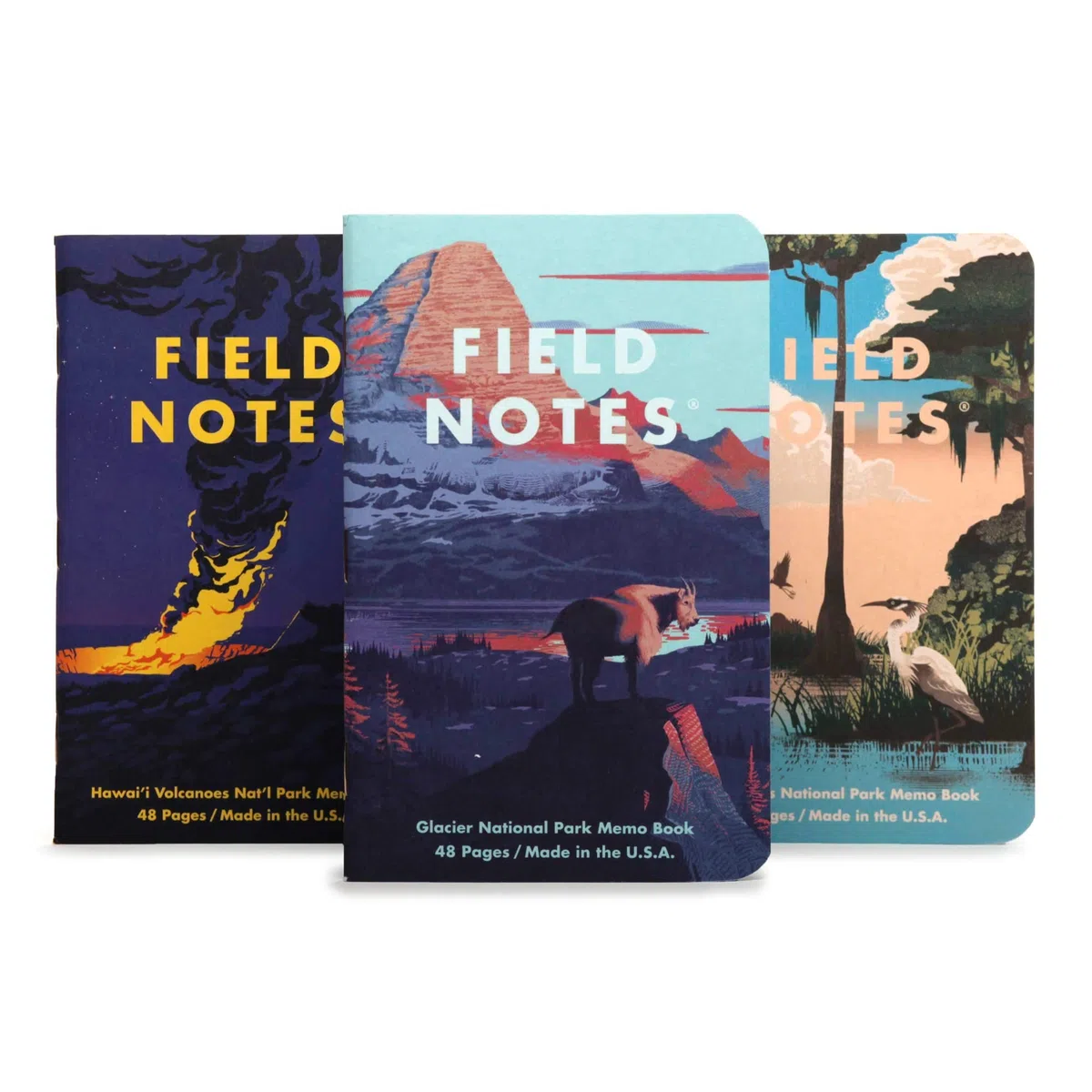 Field Notes: National Parks Series (Serie F – Glacier, Hawai'I Volcanoes, Everglades) – Libro de notas de papel gráfico 3 unidades – 3.5 x 5.5 pulgadas