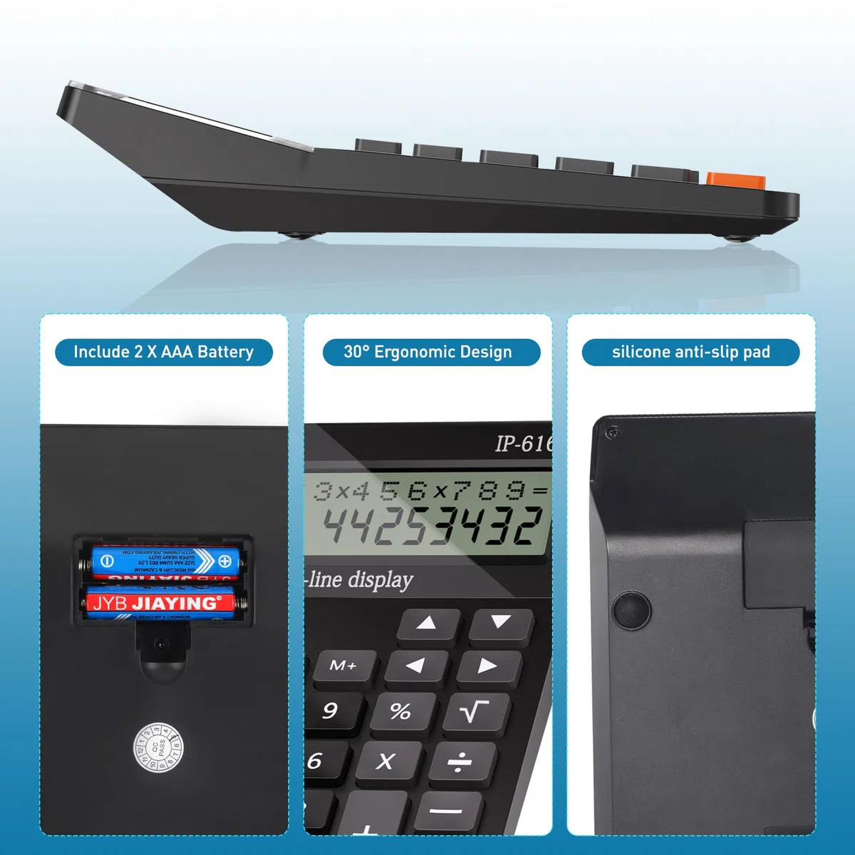 Calculadora de escritorio, calculadora de escritorio extra grande con pantalla de 2 líneas, calculadora básica con botones grandes y volumen ajustable, calculadora de 4 funciones para negocios