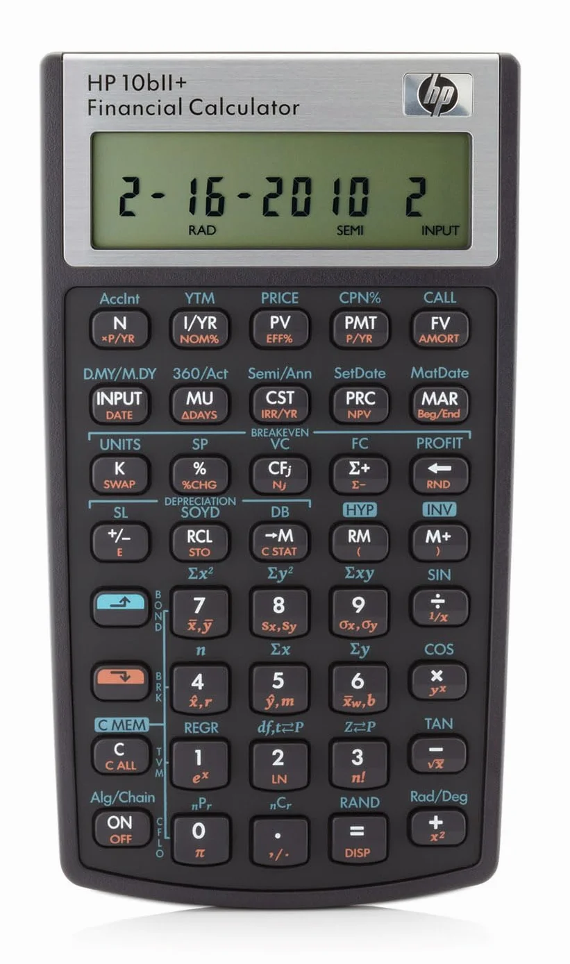 HP 10bII+ - Calculadora financiera con Funciones comerciales y estadísticas, 1 línea x 12 Caracteres, Pantalla LCD, batería incluida, Funda Protectora