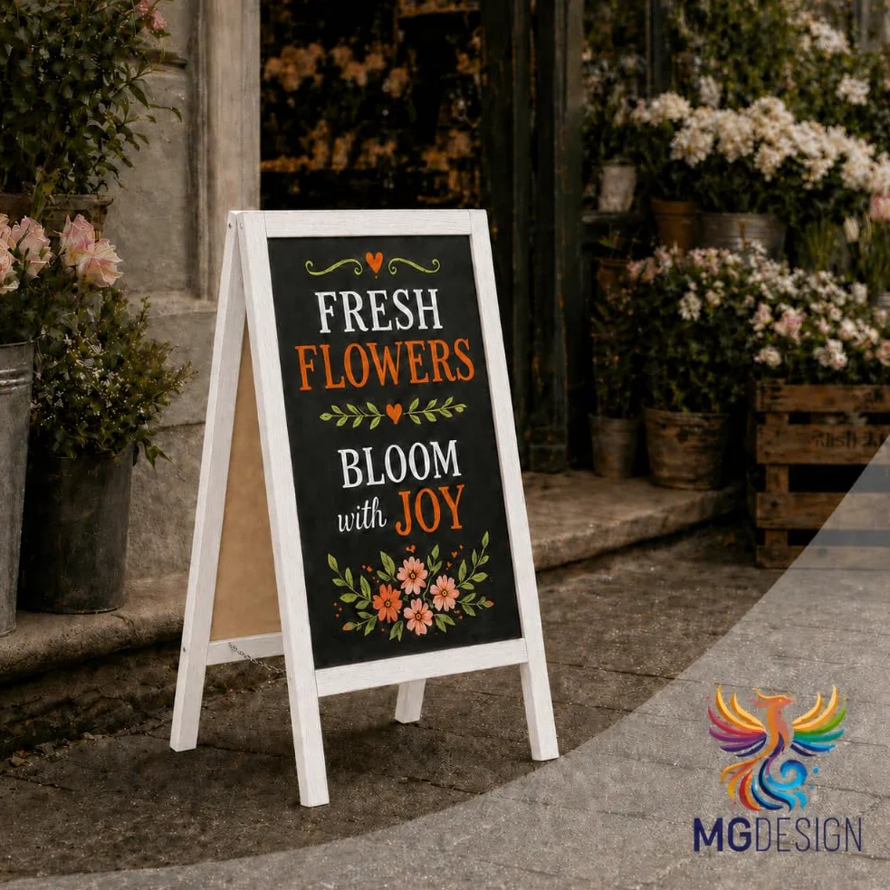 MG Design Pizarra Caballete Madera 60 × 120 cm Doble Cara Marco Blanco Plegable