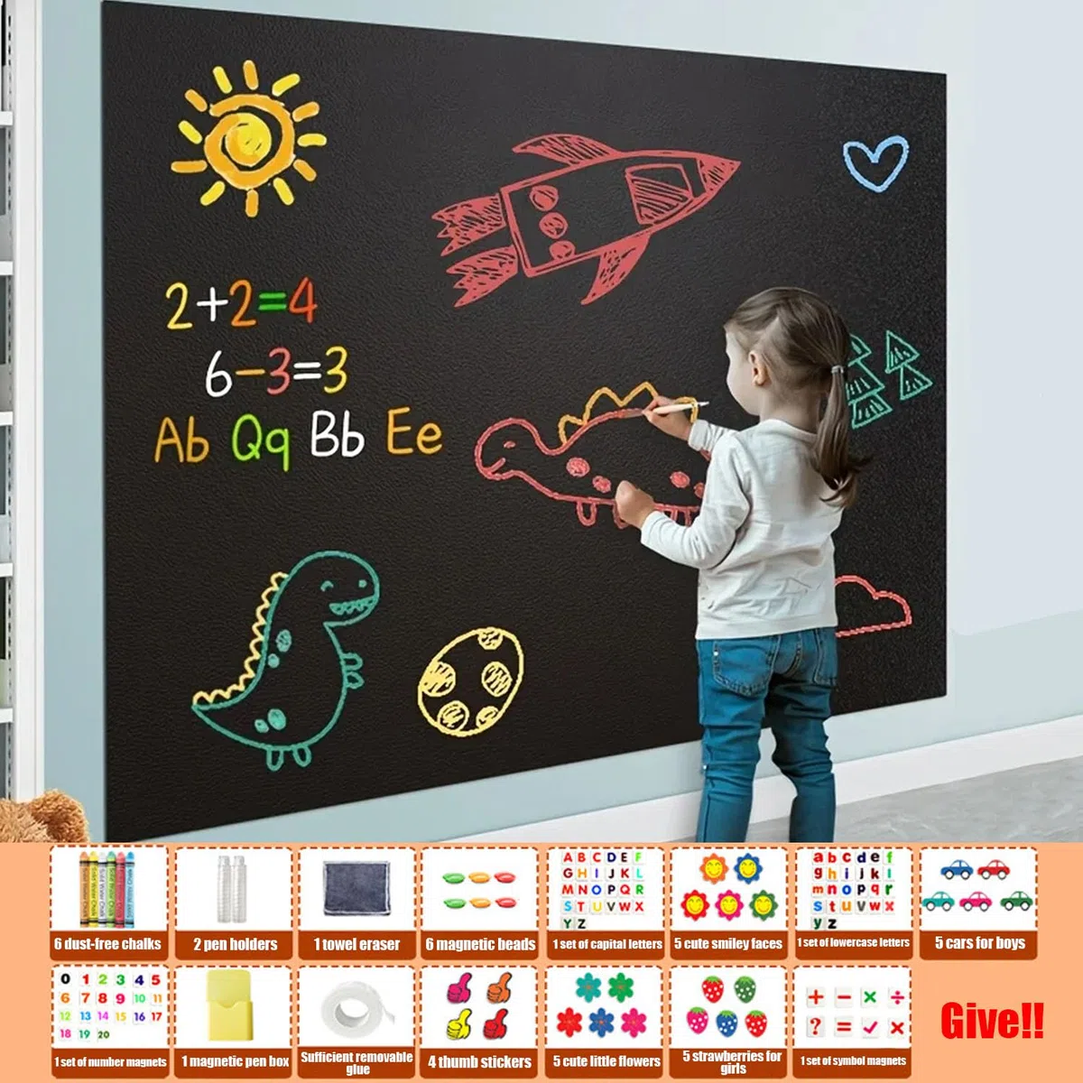 Pizarra Magnética 60 * 100 Cm, Adecuada Para Escuelas, Hogar, Oficina y Otras Superficies Lisas, Incluye Un Generoso Paquete De Regalo, Adhesivos De Pizarra Magnética Diy, Material Ecológico